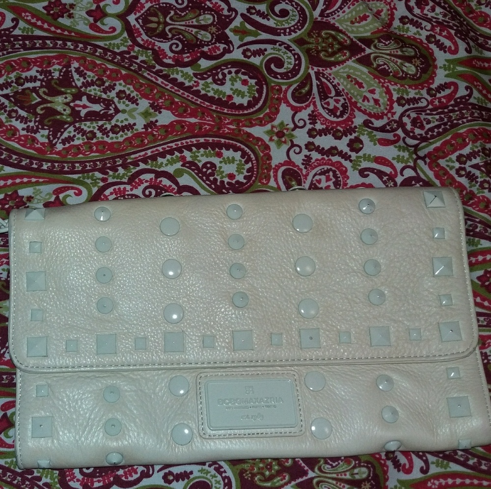 Cream studded BCBG MaxAzria leather wristlet